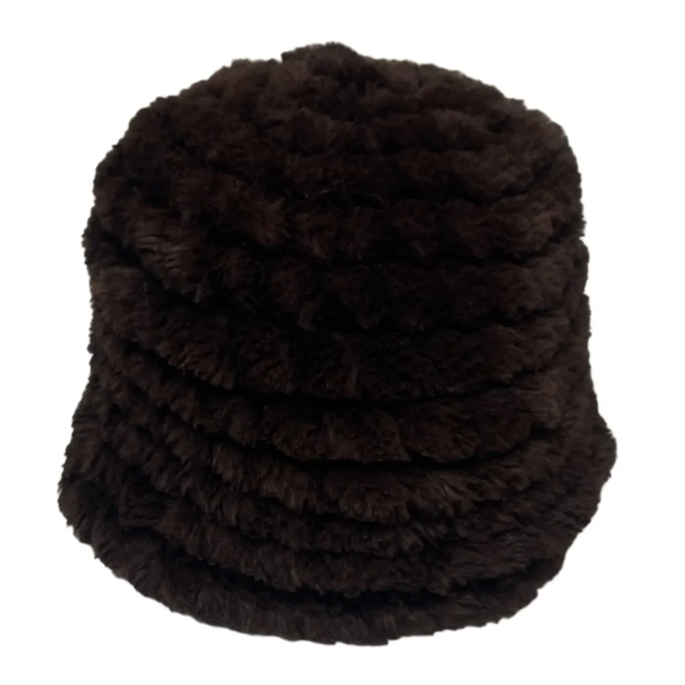Vintage Fur Hat Calvin Klein Textured Knit Womens Winter Hat Lux Chocolate Brown - Picture 2 of 13